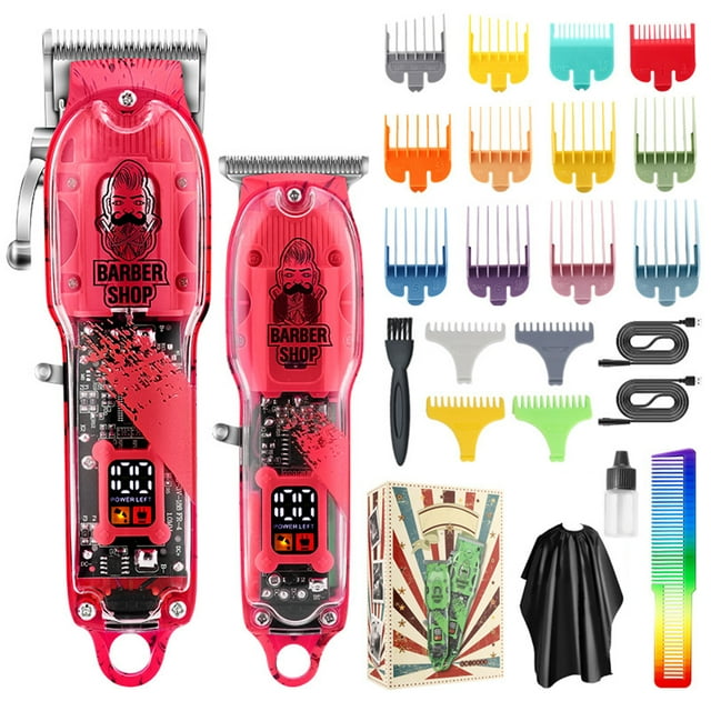 Graflsoa Professional Cordless Hair Clipper Set with LED Display, 12 Color-Coded Combs, and Long-Lasting Battery - Perfect for Hair, Beard, and Sideburns - Red Earl Design
