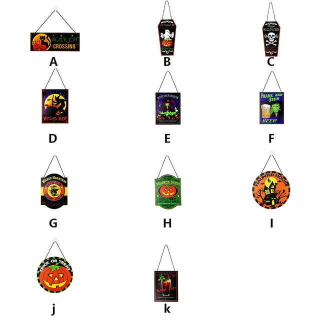 Wood Sign Halloween LED Light 30V Trick or Treat Skeleton Pattern Hanger with Rope Window Pendent for Door Garden Yard Type 2