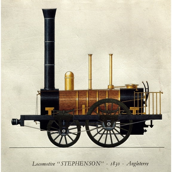 Engraving  Locomotive Stephenson  Paris Canvas Art -  (18 x 24)
