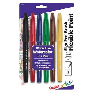 Pentel Arts Sign Pen Touch, Fude Brush Tip, Fashion Colors, Pack of 6 (SES15CBP6M1)