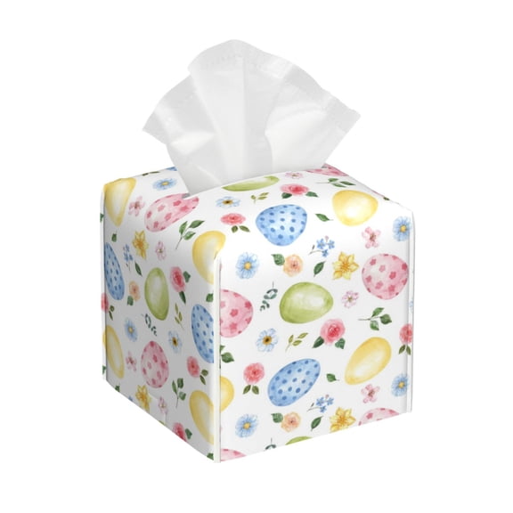Rateoe Easter Egg3 Pattern Tissue Box Cover, Modern Square Decorative Leather Facial Paper Case Organizer Holder Dispenser 5X5X5''