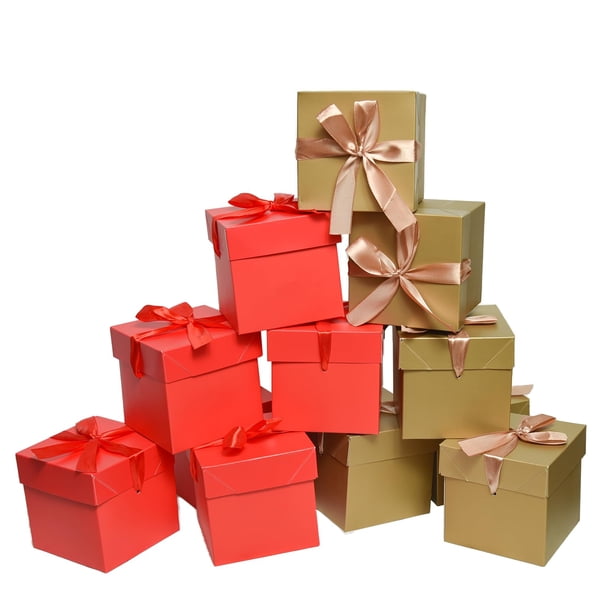 Cajas de regalo GP SUP de 10 x 10 x 10 cm, color dorado y rojo, 12 unidades