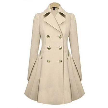 Women Lapel Winter Warm Long Parka Coat Trench Outwear Jacket Long Sleeve Overcoat Double Breasted (Best Quality Winter Coats)