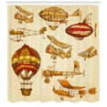 thumbnail image 3 of Ambesonne Aviation Shower Curtain, Vintage Baloons Planes, 69"Wx70"L, Sand Brown Mustard, 3 of 3