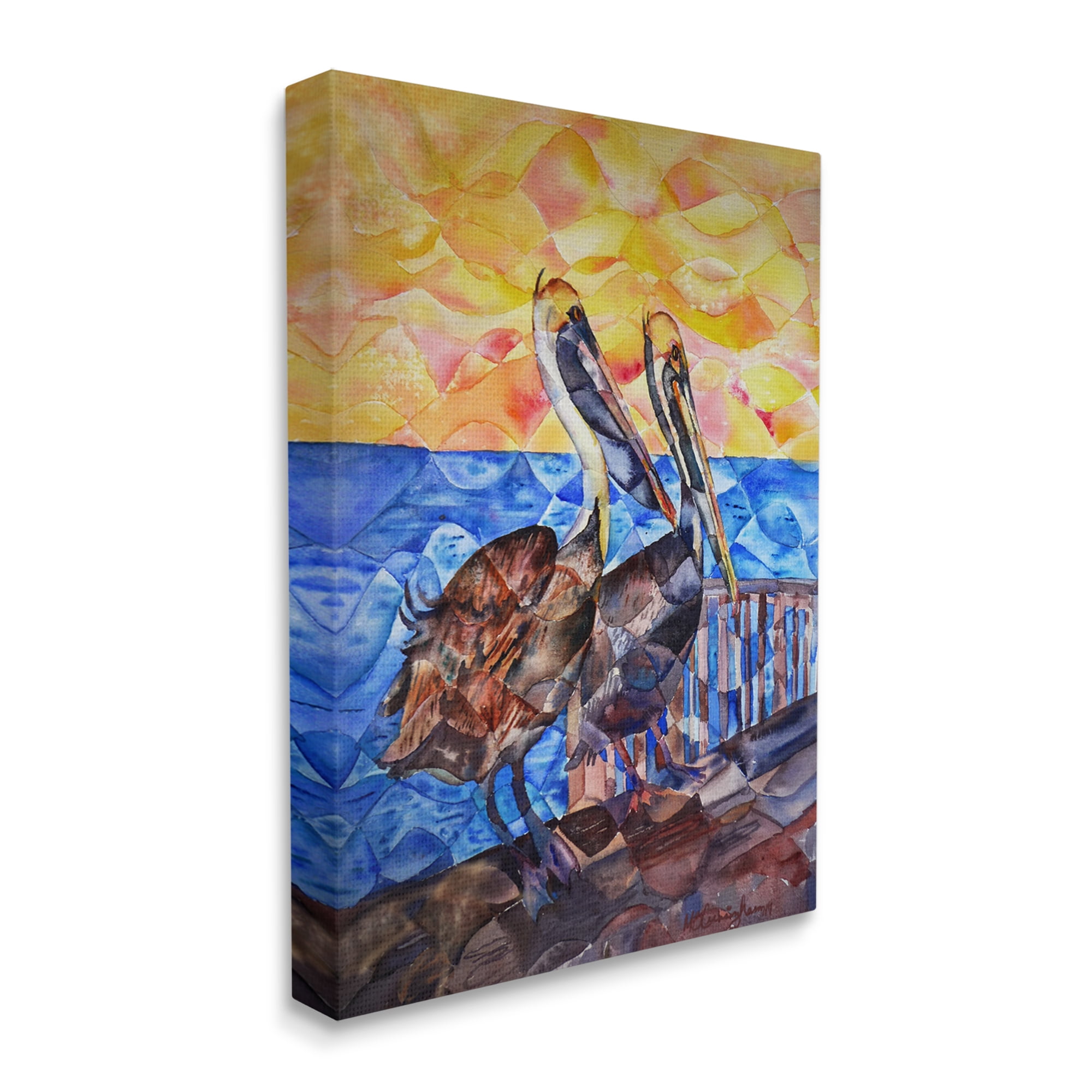 Stupell Industries Pelicans on Dock Painting Animals & Insects Painting Gallery Wrapped Canvas Print Wall Art, 30 x 40