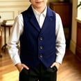 thumbnail image 4 of GiLiling Boys Suit Vest Classic Tuxedo Kids Formal Waistcoat Notch Lapel Dress Vest with Pockets Elegant Gentleman Outfit (Navy, 18-24 Months), 4 of 4