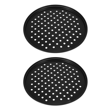 

2X 10 Inch Personal Perforated Pizza Pans black Carbon Steel with Nonstick Coating Easy to Clean Pizza Baking Tray