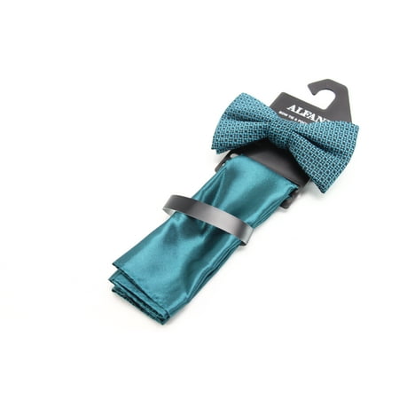 Alfani Teal Walsh Abstract Bow Tie Solid Pocket Square