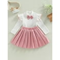 thumbnail image 2 of 2PCS Toddler Girls Fall Outfits, Long Sleeve Mock Neck Ruffle Tops + Pleated Skirt Set, 2 of 9