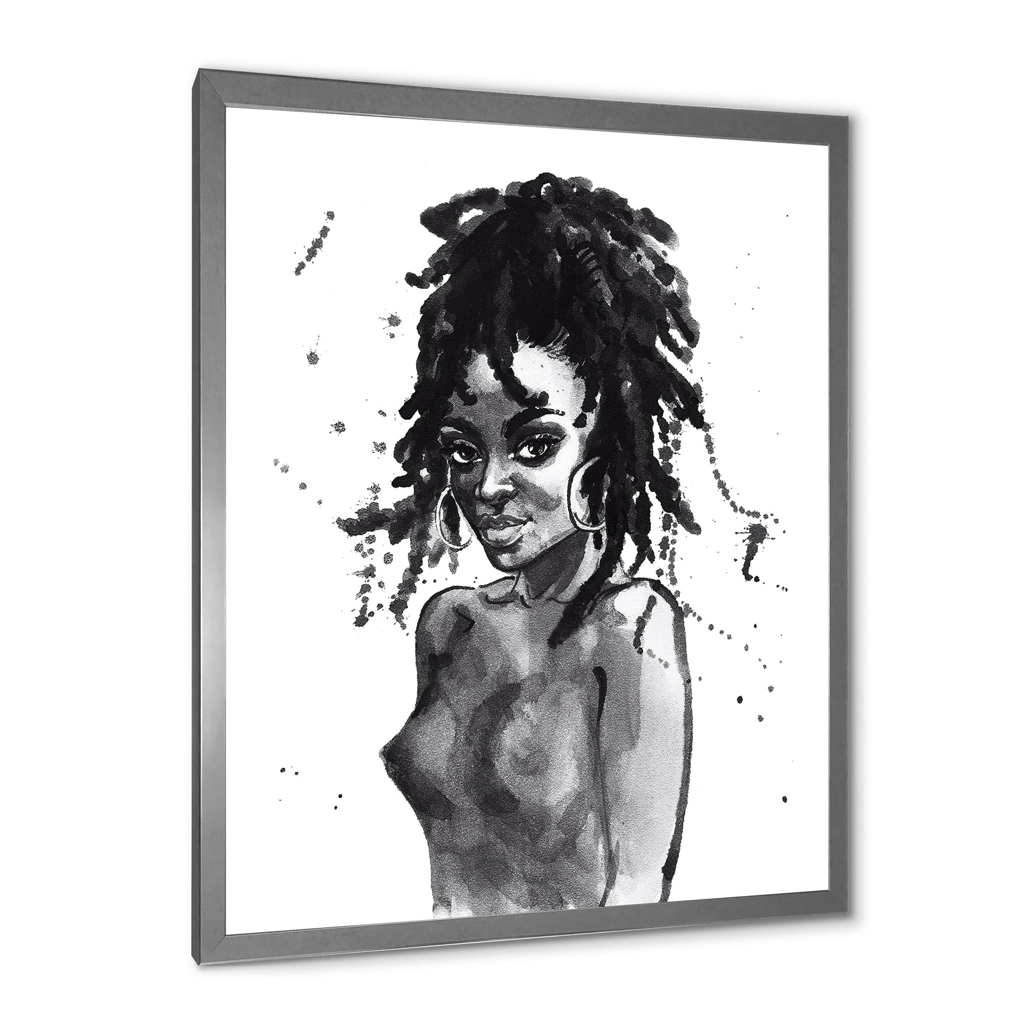 Designart 'Black and White Portrait of African American Woman V' Modern Framed Art Print