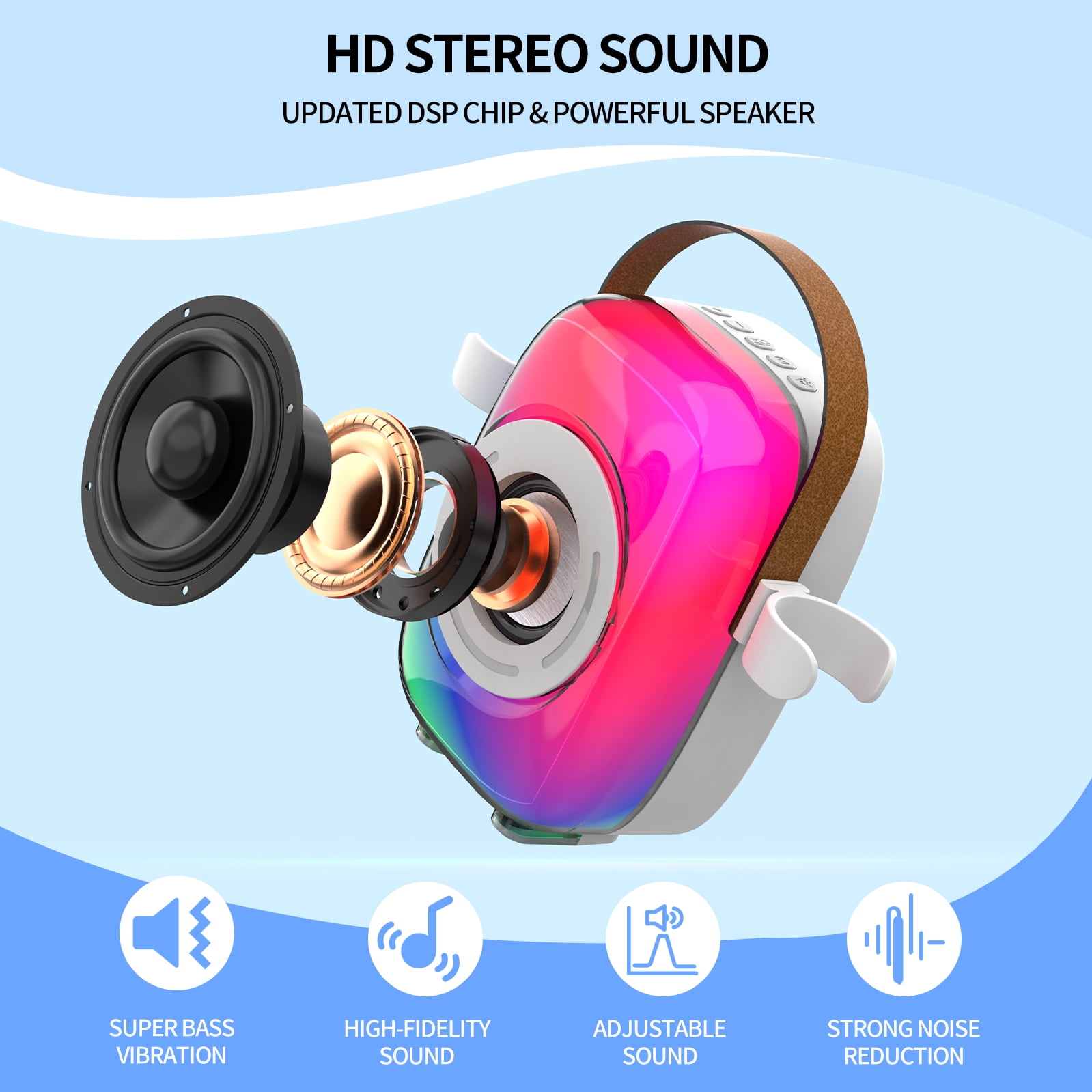 Jierben Kids Karaoke Machine for Party, 2 Wireless Mics, Mini Karaoke Machine, Bluetooth 5.0, LED Light Show, Eight Lighting & Four Voice Modes