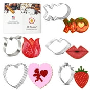 Valentines Cookie Cutters Set 5 Piece by Foose Cookie Cutters, Sizes 3.25 in to 4.25 in Tin Plate Steel, USA