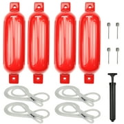 MSC Vinyl Ribbed Boat Fenders Bumpers (Red, 6.5" x 23"), 4 Fenders including fender lines and inflators