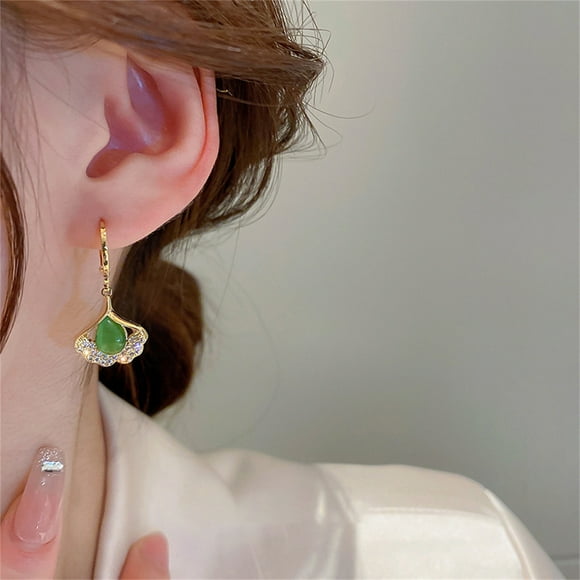 Xihbxyly Apricot Leaf Opal Earrings Ear Buckle Water Drop Cat's Eye Green Opal Leaf Ear Buckle Clearance Items