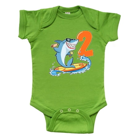 

Inktastic Second Birthday Surfing Shark with Hot Dog and Ice Cream Gift Baby Boy or Baby Girl Bodysuit