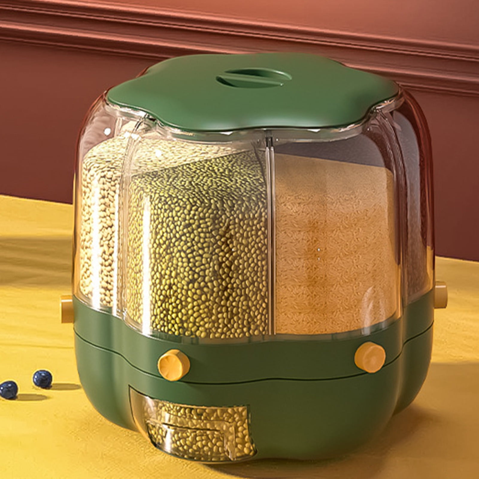Gnmfd Rotating Rice Grain Dispenser Storage Container Cereal Food Organizer with 6 Compartments Kitchen Space Saver Christmas Decorations Christmas Gifts for Teens