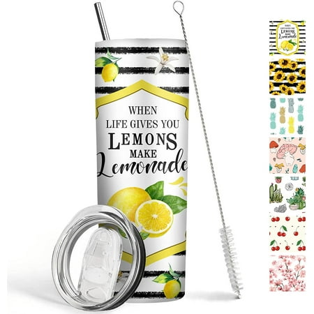 

Lemon Tumbler 20 oz Travel Coffee Mug Lemon Summer Skinny Tumblers with Lid and Straw Stainless Steel Insulated Coffee Cups Gift for Lemon Lover