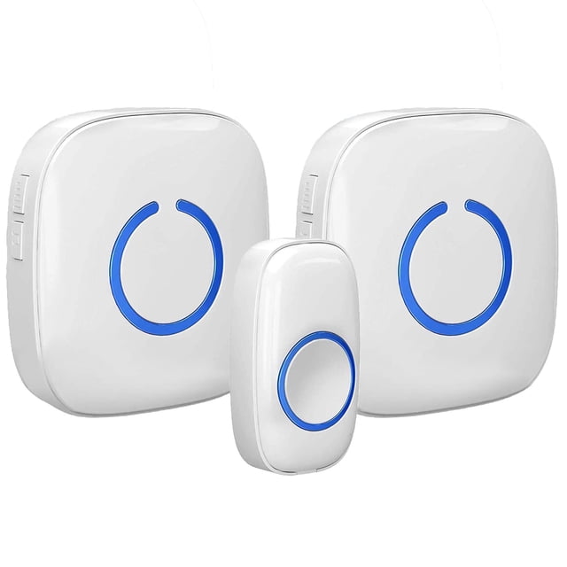 Timbres inalámbricos SadoTech para el hogar, apartamentos, negocios, aulas, etc. - 1 timbre de puerta y 2 receptores de timbre enchufables, funciona con pilas, fácil de usar, timbre inalámbrico con fl