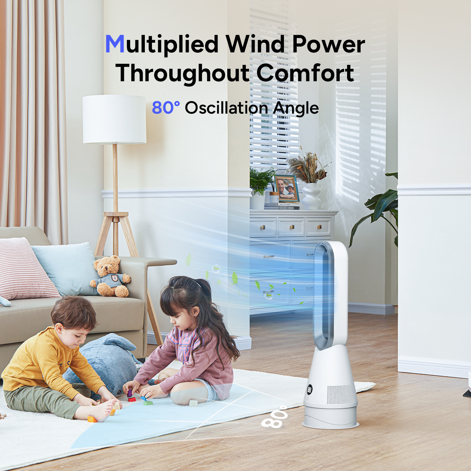 Faryuan 3-in-1 Bladeless Heater Tower Fan with Filter, 80° Oscillating 10-Speed Cooling Fan with Remote, 9H Timer & Fast Heating for Room