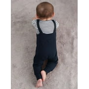 CARETOO Baby Boy Clothes 2Pcs Infant Boy Overalls Outfits Baby Striped Romper Jumpsuits Set Cotton Fabric Newborn Cute Casual Bodysuit 0-24M