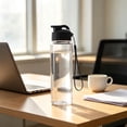 thumbnail image 4 of Reusable Water Bottle with Flip-Top Lid and Lanyard, Leak-Proof Sports Bottle - BK, 4 of 7