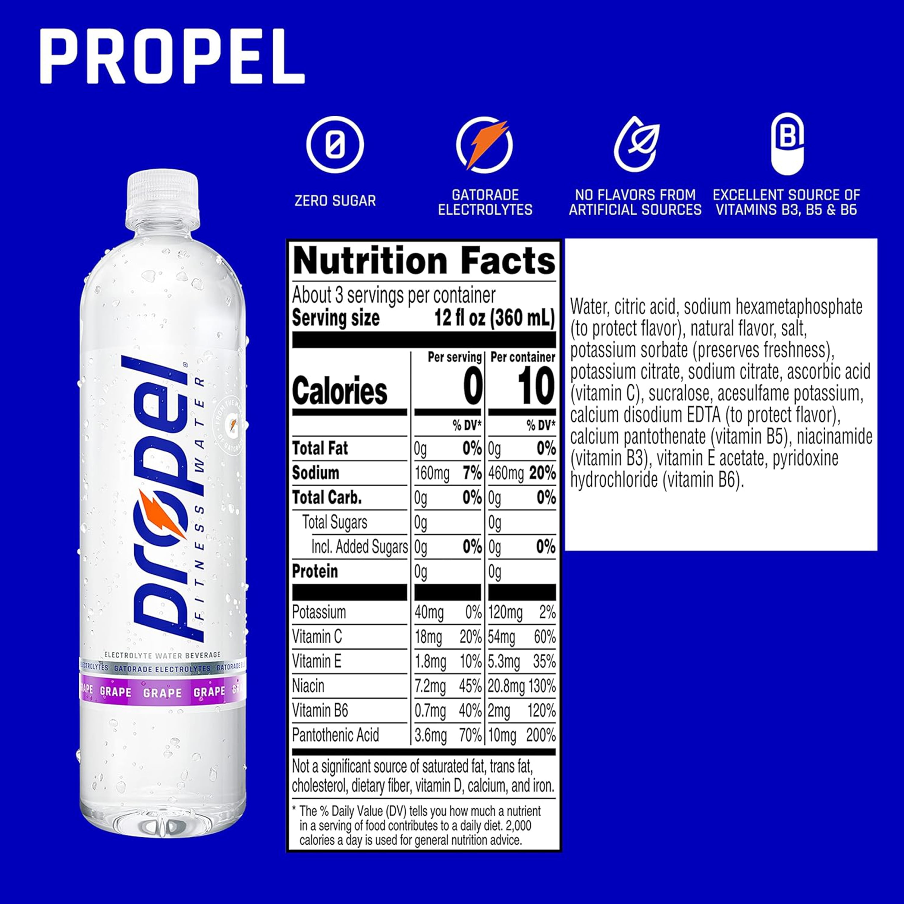 Propel Electrolyte Drinking Water, Grape, 1 Liter 6 Count Bottles
