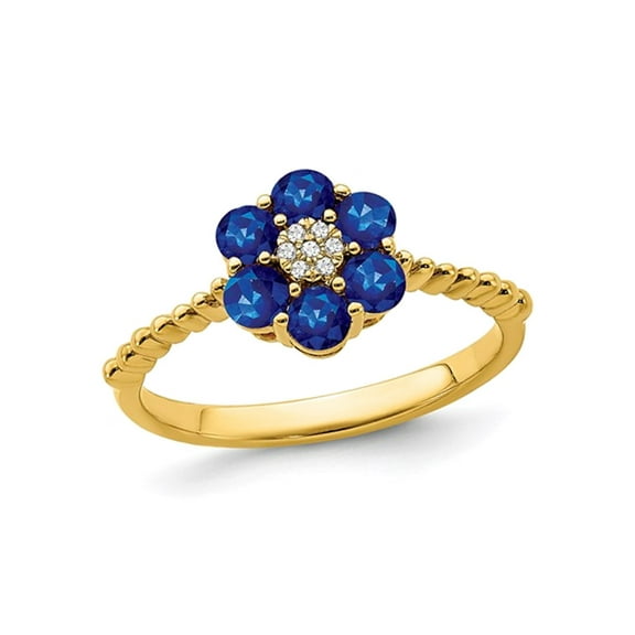 3/5 Carat (Ctw) Blue Sapphire Flower Ring in 14K Yellow Gold