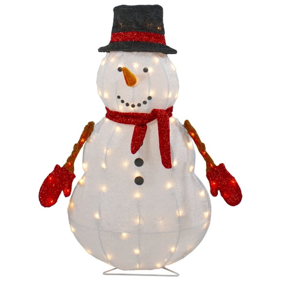 Northlight 32" Lighted 3D Chenille Snowman in Top Hat Outdoor Christmas Decoration