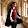 thumbnail image 4 of Ceisia Men Vampire Halloween Cosplay Costume Set Medieval Cape Vest Shirt Tie Outfit For Theme Party Role Play Gift, 4 of 6
