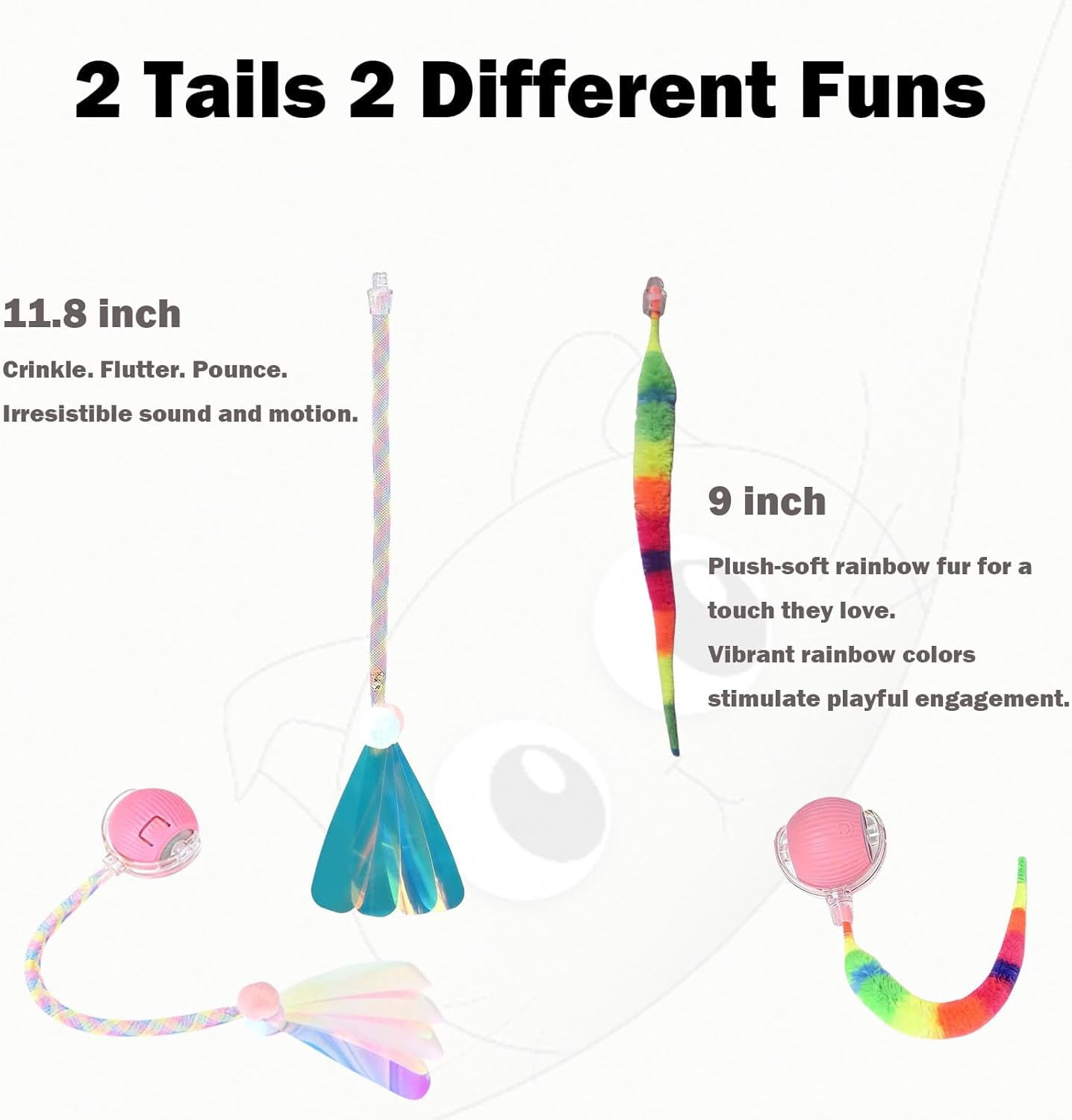 Interactive Dog Cat Toy Ball, Upgraded Rechargable Rolling Pet Ball with 2 Tails, Smart Automatic Moving Toy for Bored Indoor Kitty Puppy -Pink
