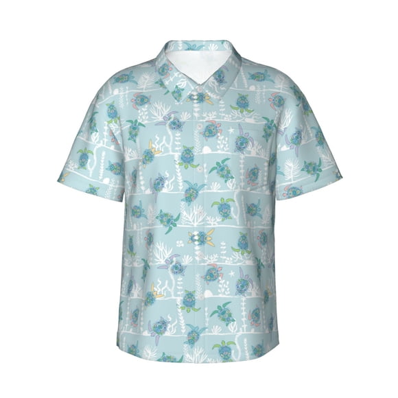 Daiia Sea Turtle Pattern Hawaiian Shirt for Men Gentle Cotton Regular Short Sleeve Casual,X-Large