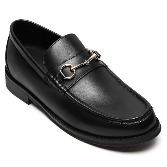CMR CHAMARIPA Men's Elevator Loafers - Black Leather Height Increasing Loafer Shoes 5CM / 1.95 Inches