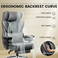 thumbnail image 4 of COOLHUT Large Executive PU Leather Office Chair with Adjustable Armrests and Footrest, High Back and Lumbar Support, Ideal for Big and Tall Users, Perfect for Home Office or Computer Desk Use, Gray, 4 of 9
