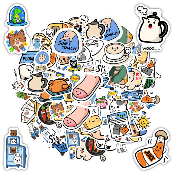35pcs Cute Stickers Food Stickers Animal Stickers Kitchen Supplies Stickers for Laptops Notebooks Suitcases