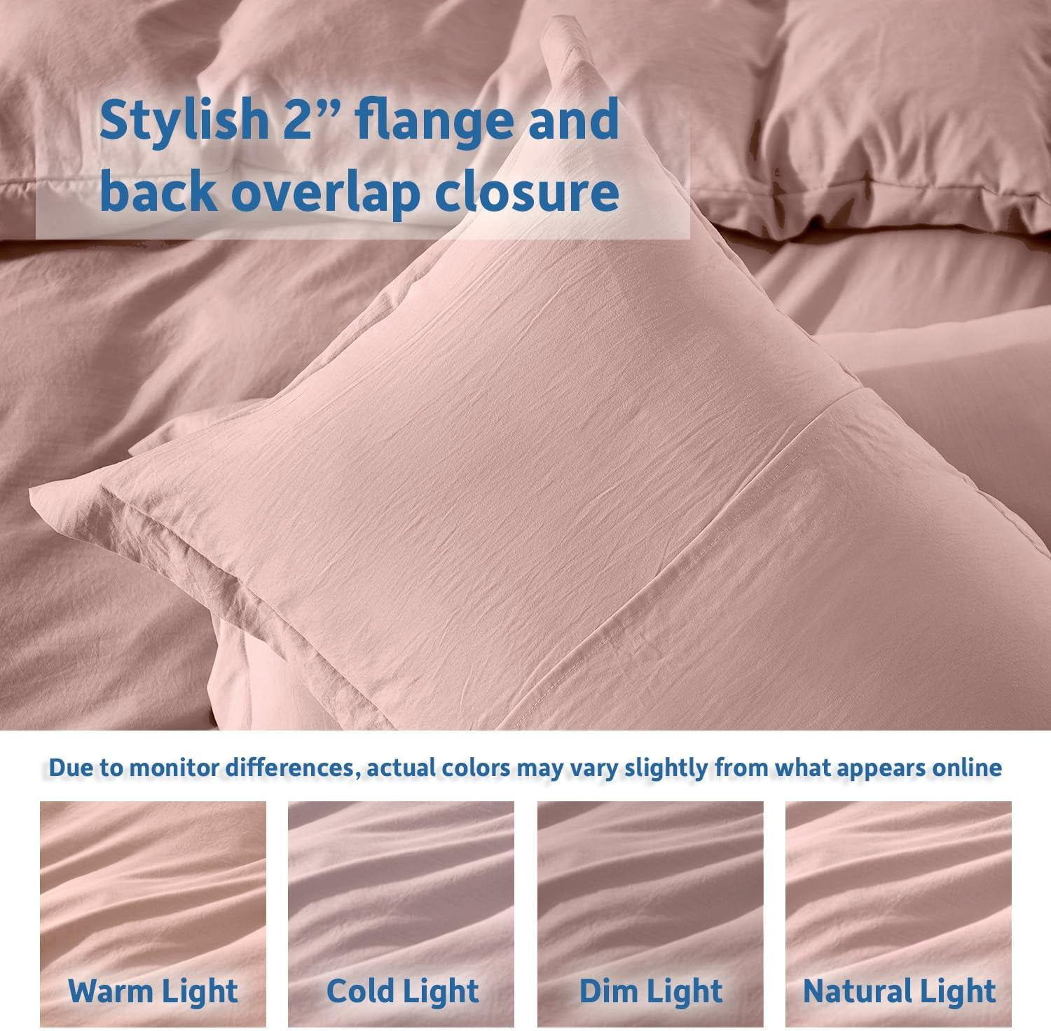 Virtu 3-Piece Duvet Cover Set, Soft Prewashed Bedding Set California King with Pillow Shams, Blush Pink