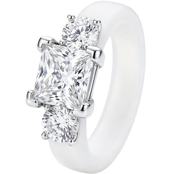 Flydeer Silicone Rings for Women 3 Stones Princess Round Cut Engagement Rings Promise 5A CZ Wedding Ring Jewelry for Her Size 7