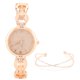 thumbnail image 2 of Conjunto de pulsera de reloj para mujer y niña, elegante reloj de cuarzo de aleación de aleación, conjunto de pulsera de joyería de oro rosa, 2 of 5