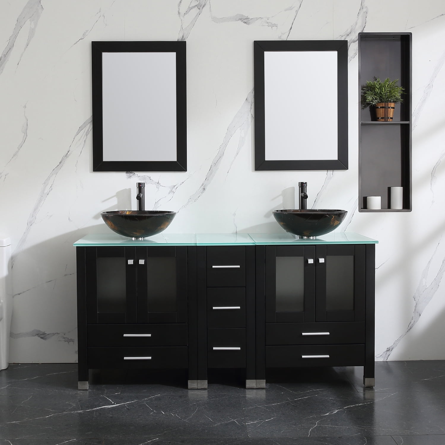 Wonline Black 60 Bathroom Vanity Cabinets Solid Wood W Vessel Sink