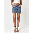 thumbnail image 5 of Women High Waist A Line Mini Jean Skirt With Pockets, Vintage Washed Straight Short Denim Skirt Casual Basic Bottoms For Summer, 5 of 9