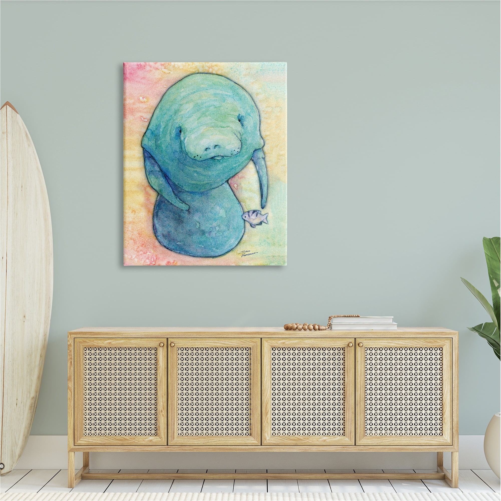 Stupell Industries Aquatic Manatee Among Fish Rainbow Watercolor Detail Painting Gallery Wrapped Canvas Print Wall Art, Design by Steve Vanderbosh