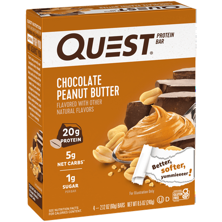 (3 pack) Quest Protein Bar, Chocolate Peanut Butter Flavor, High Protein, Gluten Free, 2.12oz, 4 Count