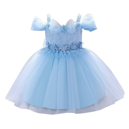 

ZRBYWB Kids Toddler Baby Girls Dresses Spring Summer Bow Tie Tulle Ruffle Bubble Sleeve Princess Dress Summer Girl Clothes