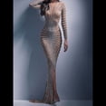 thumbnail image 4 of Vestido Elegante de Mujer con Abertura y Larga Transparente de de Diamante, Vestido de Noche para Cumpleaños. Plata XXL, 4 of 6