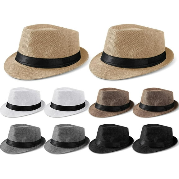 BlinkLLX 10 Pcs Fedora Hats for Men Women with Brim Unisex Newsies Hat Gangster Cap 1920s Party Accessories