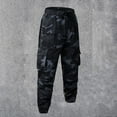 thumbnail image 2 of Camo Pants Men Joggers Slim Fit Combat Military Camouflage Cargo Pants with Multi Pockets Elastic Waist Drawstring BDU Pants Men Black XXL, 2 of 4