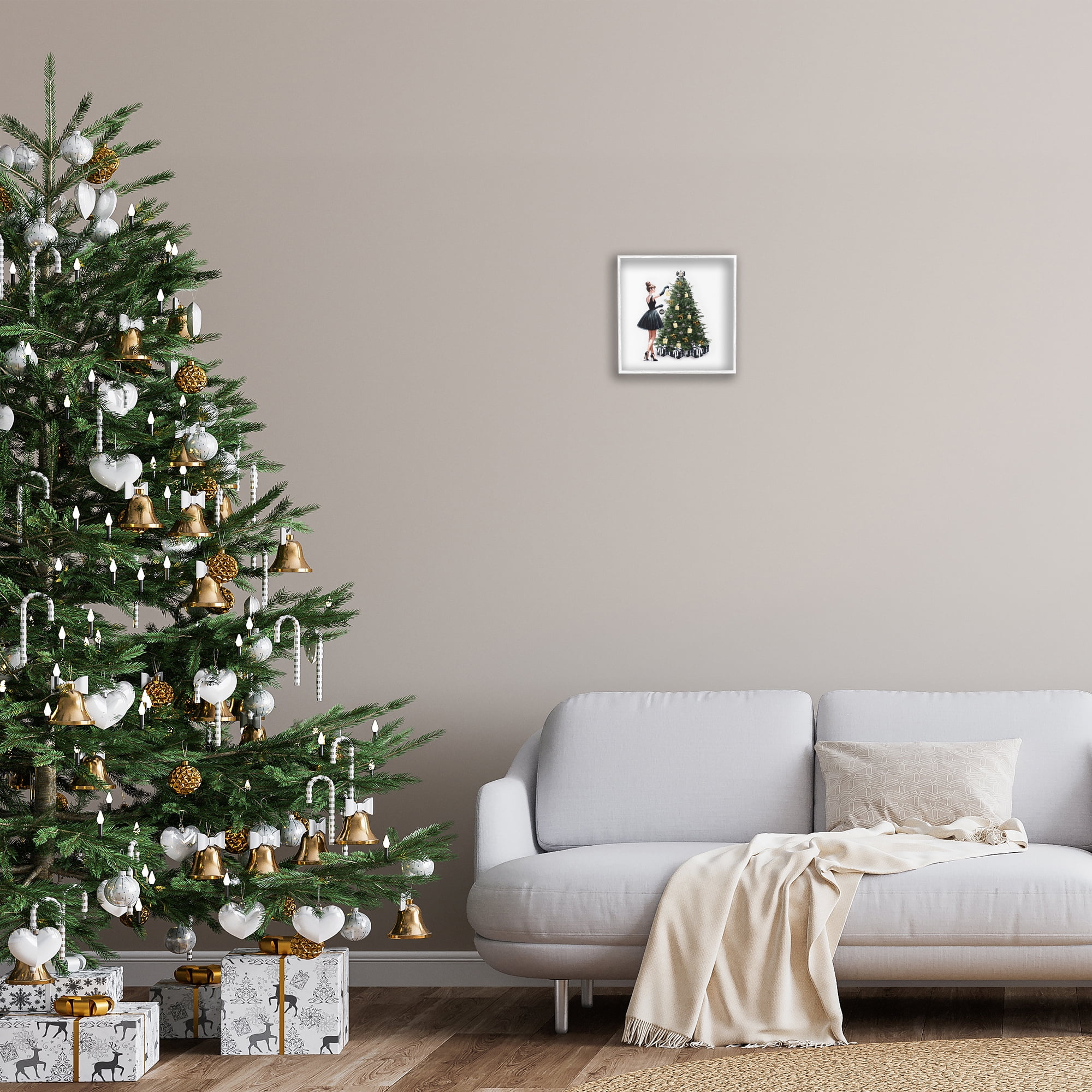 Stupell Industries Trendy Christmas Tree Holiday Painting White Framed Art Prints Wall Art, 12 x 12