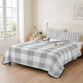 thumbnail image 2 of Full Quilt Set 78''x90'', Grey Plaid Lightweight Bedspread Coverlet Set with 2 Pillow Shams, Gradient Geometric Buffalo White Checkered Breathable All Season Quilt Bedding for Bedroom/Guest Room, 2 of 9