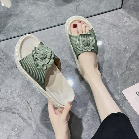 

Fashion Women Flowers Slip-On Flat Beach Home Open Toe Breathable Slippers Shoes