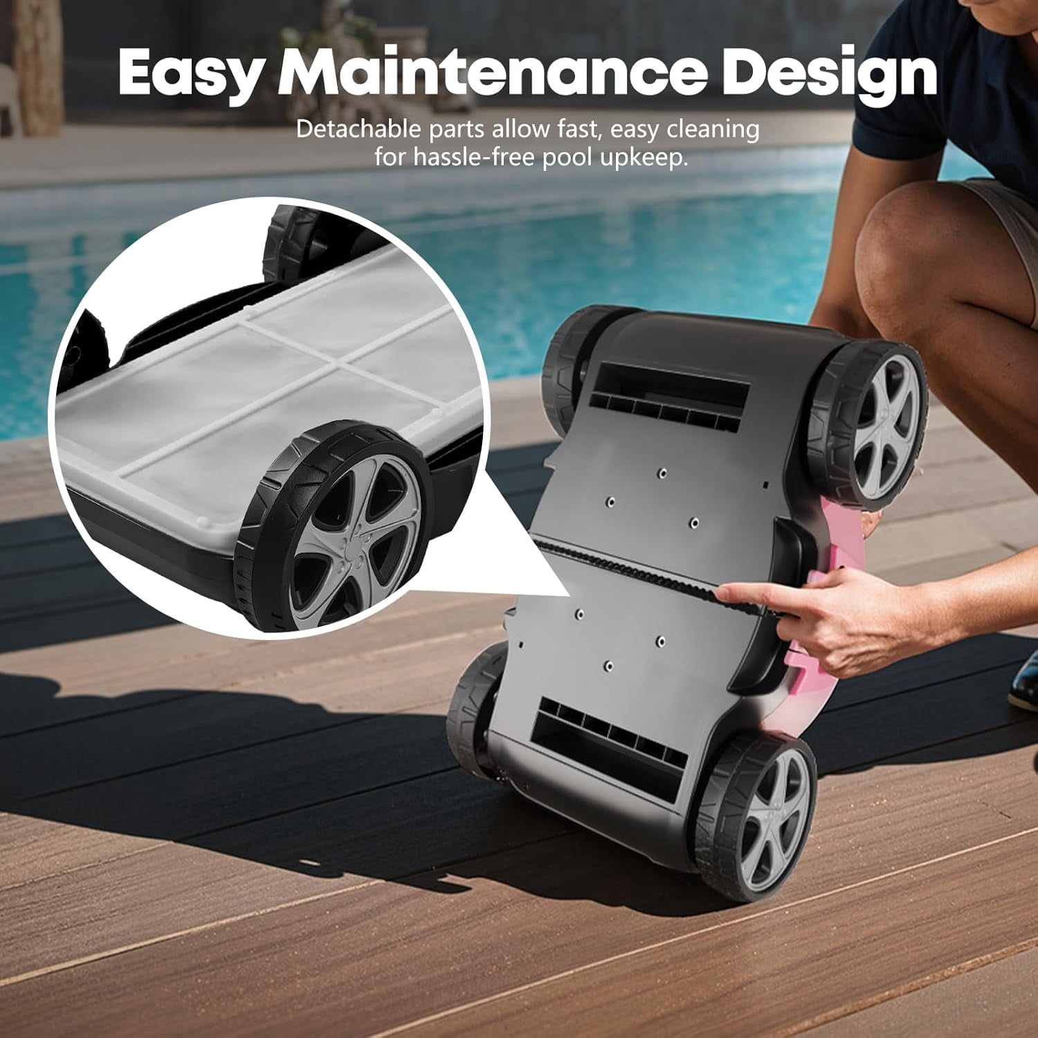 Cyanith MF-PC01 Cordless Robotic Pool Cleaner, 110-Min Runtime, Self-Parking, for Above-Ground & Flat-Bottom Inground Pools up to 1026 sq ft, Gray