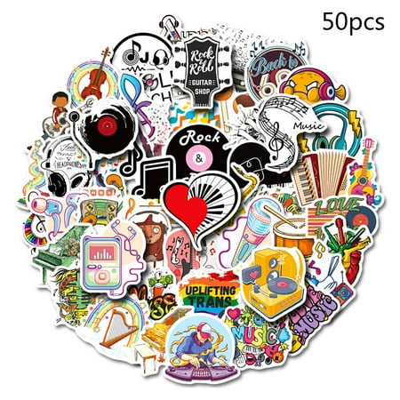 

50pc Adhesive Music Decals Rock Roll Punk Vintage Stickers for Adults Kids Hydroflasks Laptop Skateboard Luggage Window